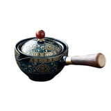 Maxbell Side Handle Tea Maker Ceramic Tea Dispenser Porcelain for Travel Outdoor dark blue with cups