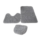 Maxbell 3x Bathroom Rug Set Bath Mat Toilet Lid Cover U Shape Rug for Bathroom Light Grey