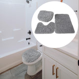 Maxbell 3x Bathroom Rug Set Bath Mat Toilet Lid Cover U Shape Rug for Bathroom Light Grey