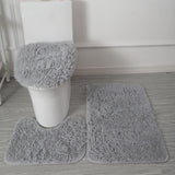 Maxbell 3x Bathroom Rug Set Bath Mat Toilet Lid Cover U Shape Rug for Bathroom Light Grey