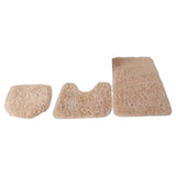 Maxbell 3x Bathroom Rug Set Bath Mat Toilet Lid Cover U Shape Rug for Bathroom Light Brown