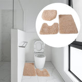 Maxbell 3x Bathroom Rug Set Bath Mat Toilet Lid Cover U Shape Rug for Bathroom Light Brown