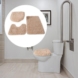 Maxbell 3x Bathroom Rug Set Bath Mat Toilet Lid Cover U Shape Rug for Bathroom Light Brown