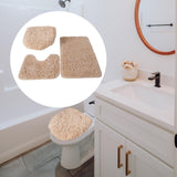 Maxbell 3x Bathroom Rug Set Bath Mat Toilet Lid Cover U Shape Rug for Bathroom Light Brown