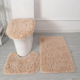 Maxbell 3x Bathroom Rug Set Bath Mat Toilet Lid Cover U Shape Rug for Bathroom Light Brown