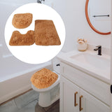 Maxbell 3x Bathroom Rug Set Bath Mat Toilet Lid Cover U Shape Rug for Bathroom Khaki