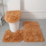 Maxbell 3x Bathroom Rug Set Bath Mat Toilet Lid Cover U Shape Rug for Bathroom Khaki