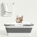 Maxbell Collapsible Bucket with Double Handle Space Saving for House Cleaning Garden Gray with white