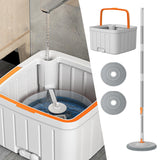Maxbell Rotatable Round Flat Floor Mop Bucket Set Floor Cleaning System with 2 Pads