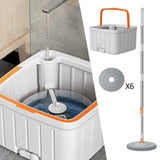 Maxbell Rotatable Round Flat Floor Mop Bucket Set Floor Cleaning System with 6 Pads