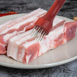 Maxbell Professional Meat Tenderizer with Wooden Handle for Marinade Turkey Beef Red
