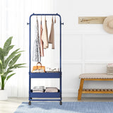 Maxbell Clothing Rack with Wheels Clothes Drying Rack for Bedroom Laundry Room Blue