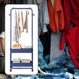 Maxbell Clothing Rack with Wheels Clothes Drying Rack for Bedroom Laundry Room Blue