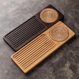 Maxbell Traditional Bamboo Wood Tea Serving Tray for Travel  Walnut L
