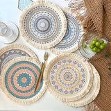 Maxbell Round Placemat 33cm Handmade Woven Tassel Boho Woven for Table Kitchen Decor Style A