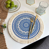 Maxbell Round Placemat 33cm Handmade Woven Tassel Boho Woven for Table Kitchen Decor Style A