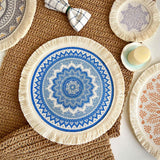 Maxbell Round Placemat 33cm Handmade Woven Tassel Boho Woven for Table Kitchen Decor Style A