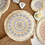 Maxbell Round Placemat 33cm Handmade Woven Tassel Boho Woven for Table Kitchen Decor Style B