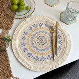 Maxbell Round Placemat 33cm Handmade Woven Tassel Boho Woven for Table Kitchen Decor Style B