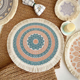 Maxbell Round Placemat 33cm Handmade Woven Tassel Boho Woven for Table Kitchen Decor Style C