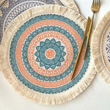 Maxbell Round Placemat 33cm Handmade Woven Tassel Boho Woven for Table Kitchen Decor Style C