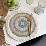 Maxbell Round Placemat 33cm Handmade Woven Tassel Boho Woven for Table Kitchen Decor Style C