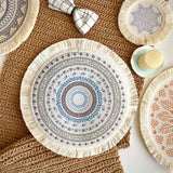 Maxbell Round Placemat 33cm Handmade Woven Tassel Boho Woven for Table Kitchen Decor Style D