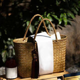 Maxbell Rural Rattan Woven Bag Candy Bags Holding Flowers for Park Outdoor Hiking 34x14x21CM