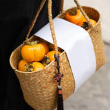 Maxbell Rural Rattan Woven Bag Candy Bags Holding Flowers for Park Outdoor Hiking 34x14x21CM