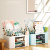 Maxbell Pen Holder Office Desk Organizer with Drawers Measure 7.6x5.5x4inch Portable White