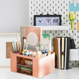 Maxbell Pen Holder Office Desk Organizer with Drawers Measure 7.6x5.5x4inch Portable Pink