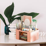 Maxbell Pen Holder Office Desk Organizer with Drawers Measure 7.6x5.5x4inch Portable Pink
