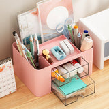 Maxbell Pen Holder Office Desk Organizer with Drawers Measure 7.6x5.5x4inch Portable Pink