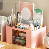Maxbell Pen Holder Office Desk Organizer with Drawers Measure 7.6x5.5x4inch Portable Pink