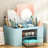 Maxbell Pen Holder Office Desk Organizer with Drawers Measure 7.6x5.5x4inch Portable Blue