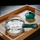 Maxbell High Borosilicate Glass Teapot Hand Blowing Clear 600ml for Loose Leaf Tea Green