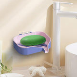 Maxbell Bar Soap Holder with Soap Tray Wall Mount Sturdy Punching Free Size 13x9x3cm Pink and Purple