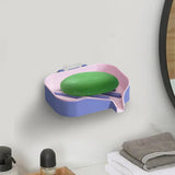 Maxbell Bar Soap Holder with Soap Tray Wall Mount Sturdy Punching Free Size 13x9x3cm Pink and Purple