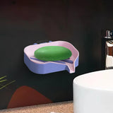 Maxbell Bar Soap Holder with Soap Tray Wall Mount Sturdy Punching Free Size 13x9x3cm Pink and Purple