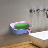 Maxbell Bar Soap Holder with Soap Tray Wall Mount Sturdy Punching Free Size 13x9x3cm Pink and Purple