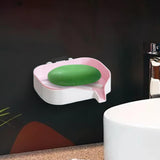 Maxbell Bar Soap Holder with Soap Tray Wall Mount Sturdy Punching Free Size 13x9x3cm Pink and White