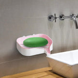 Maxbell Bar Soap Holder with Soap Tray Wall Mount Sturdy Punching Free Size 13x9x3cm Pink and White