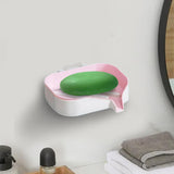 Maxbell Bar Soap Holder with Soap Tray Wall Mount Sturdy Punching Free Size 13x9x3cm Pink and White