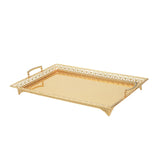 Maxbell Metal Iron Food Serving Tray with Handles for Home Party Elegant Retro Style Aureate