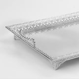 Maxbell Metal Iron Food Serving Tray with Handles for Home Party Elegant Retro Style Argent