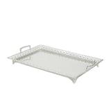 Maxbell Metal Iron Food Serving Tray with Handles for Home Party Elegant Retro Style Argent