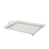 Maxbell Metal Iron Food Serving Tray with Handles for Home Party Elegant Retro Style Argent