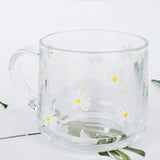 Maxbell Glass Coffee Cup Teacup Tea Mug with Handle Milk Mug for Yogurt Juice White Flowers