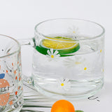 Maxbell Glass Coffee Cup Teacup Tea Mug with Handle Milk Mug for Yogurt Juice White Flowers