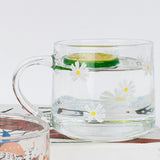 Maxbell Glass Coffee Cup Teacup Tea Mug with Handle Milk Mug for Yogurt Juice White Flowers